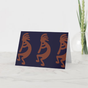 Carte Flûte Jouer Kokopelli Figure - Bleu sur rouille Ro