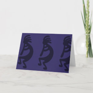 Carte Flûte Jouer Kokopelli Figure - Noir sur Bleu