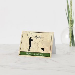 Carte Fly Fishing Heartbeat Man Joyeux Noël Card