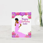 Carte Fly Sister African American Birday<br><div class="desc">Cette belle et élégante carte d'anniversaire présente des roses roses et violets,  et une afro-américaine en robe rose. Obtenez ces cartes d'anniversaire chic et mignonnes pour votre soeur et mettez un sourire sur son visage.</div>