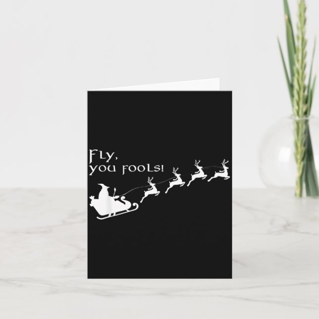 Carte Fly You Fools Santa Sleigh Reindeer Christmas  (Devant)