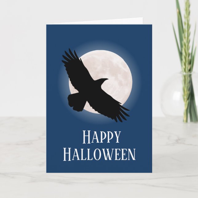 Carte Flying raven avec la lune derrière elle (Devant)