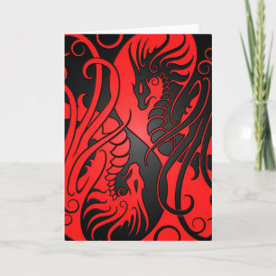 Carte Flying Yin Yang Dragons - red and black