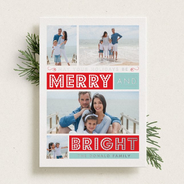 Carte Foil Gras Merry & Bright Holiday Photo Silve (Créateur téléchargé)