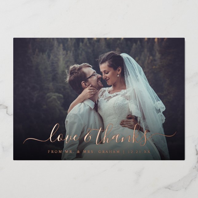 Carte Foil Love and Thanks Mariage Photo Overlay (Recto)