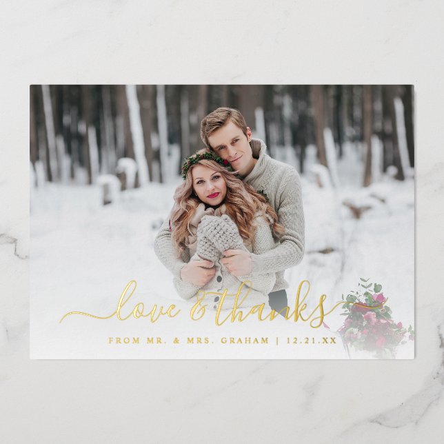 Carte Foil Love and Thanks Mariage Photo Overlay (Recto)