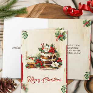 Carte Folierie vintage Baies Aquarelle Joyeux Noël