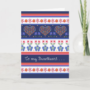 Carte Folk Art Floral Coeurs Anniversaire Carte, amour