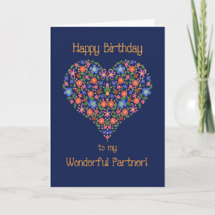 Carte Folk Art Floral Heart Birthday Card pour partenair