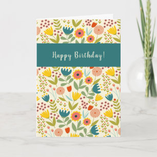 Carte Folk Art Floral Joyeux Anniversaire Ajouter un âge