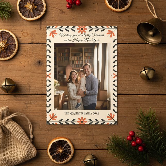 Carte Folk Art Scandinavian Christmas Photo Holiday (Créateur téléchargé)