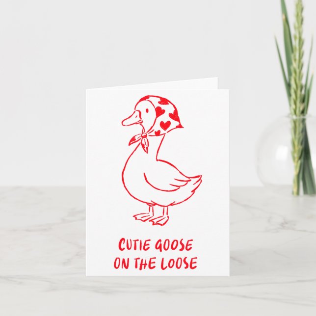 Carte Folle oie Saint Valentin Cœurs Bandana Mignon Bass (Devant)