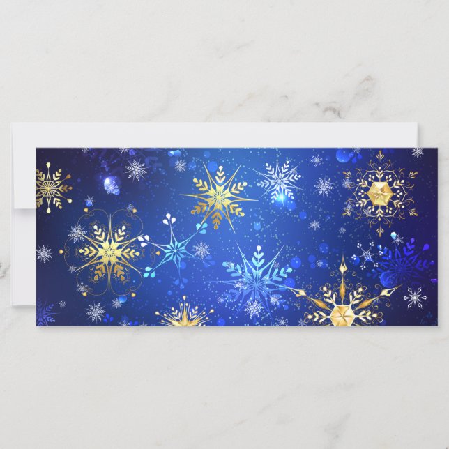 Carte Fond bleu de Noël avec flocons d'or (Devant)