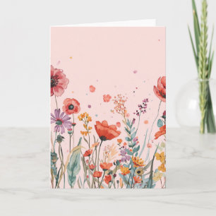 Carte Fond rose poudré avec des pavots, des fleurs sauva