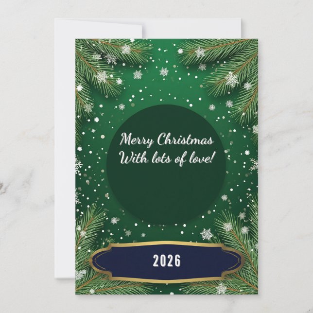 Carte Fond vert de Noël avec branches de pin (Devant)