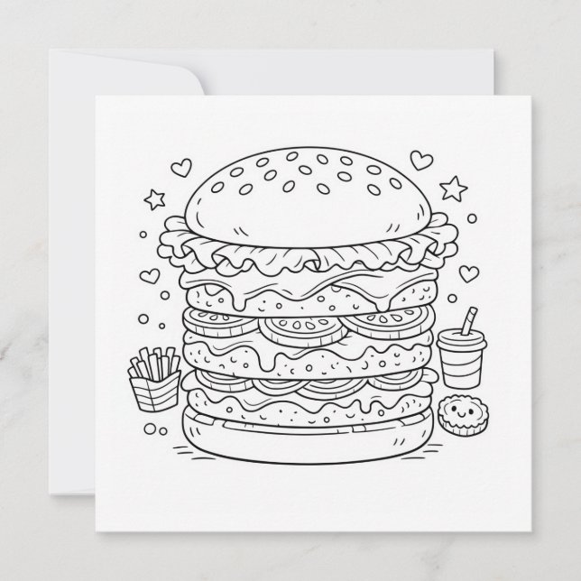 Carte Food Burger Coloring Page Black White Card (Devant)