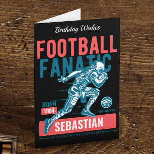 Carte Football Anniversaire Rétro Noir Rouge bleu Touchd
