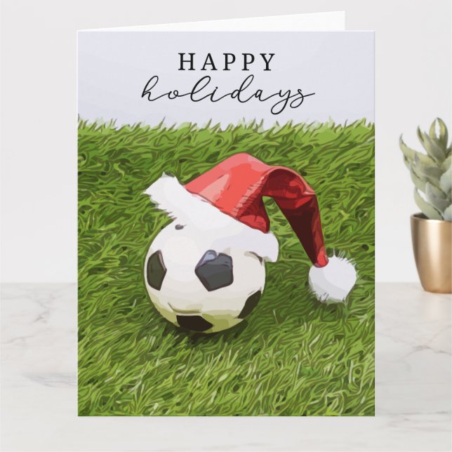 Carte Football de Noël chapeau de père Noël Joyeuses Fêt (Petite plante)