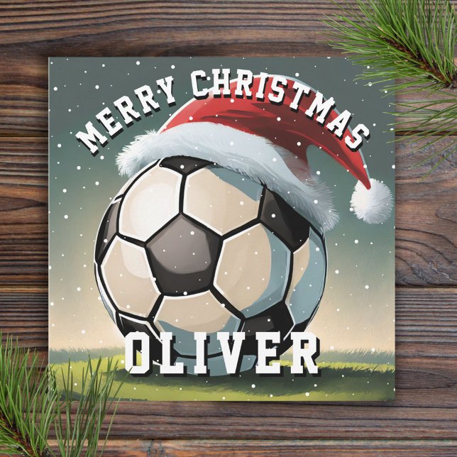 Carte Football Football Ball Santa Hat Joyeux Noël (Créateur téléchargé)