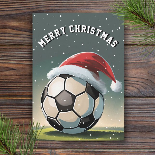 Carte Football Football Ball Santa Hat Joyeux Noël (Créateur téléchargé)