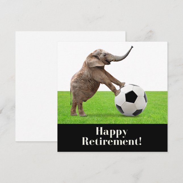 Carte Football heureux retraite avec éléphant (Devant / Derrière)