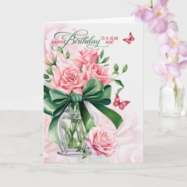 Carte for Aunt's Birthday Pink Roses and Butterflies (Orchidée)
