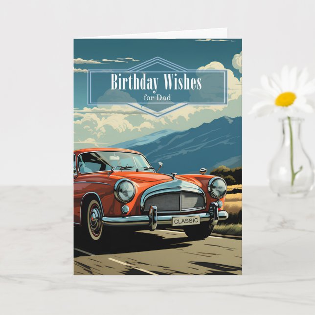 Carte for Dad Birthday Classic Car in Retro Style (Petite plante)