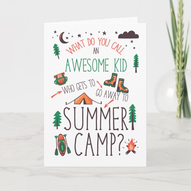 Carte for Kids Funny Summer Camp Orange Green and Brown (Devant)