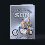 Carte For son, birthday with girls and a motorcycle<br><div class="desc">Two lovely ladies supporting beside a motorbike. A great card for the who likes to ride !</div>
