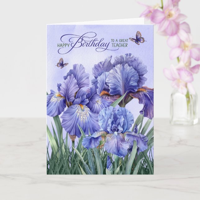 Carte for Teacher Purple Iris with Butterflies Birthday (Orchidée)