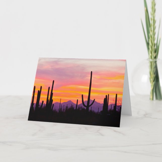 Carte Forêt de cactus saguaro au coucher du soleil (Devant)