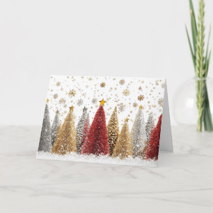 Carte Forêt de Noël élégante en argent et en or