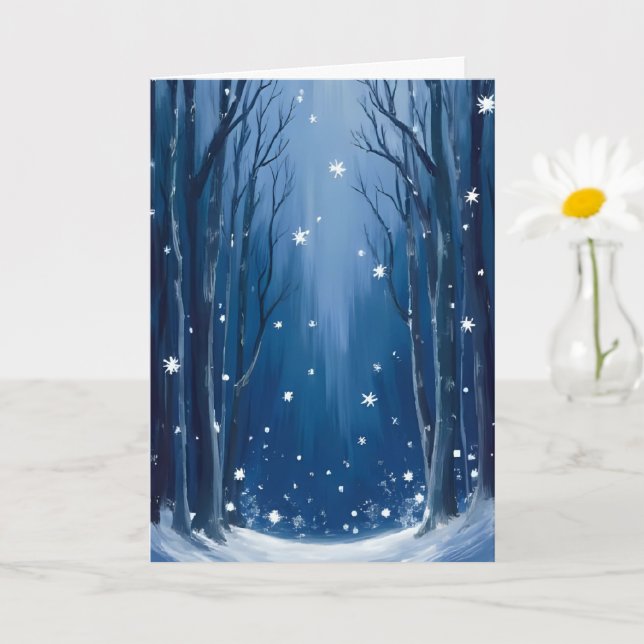 Carte Forêt d'hiver bleue enneigée Peinture aquarelle (Petite plante)