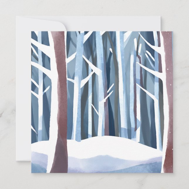 Carte Forêt enneigée d'hiver | Aquarelle simple moderne (Devant)