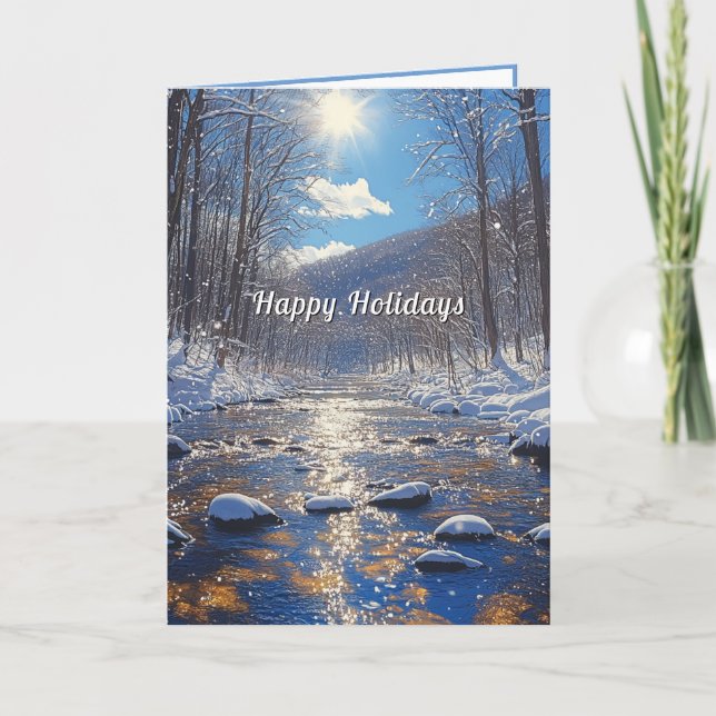 Carte Forêt hivernale Soleil Pays Rivière Noël  (Devant)