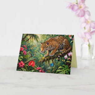Carte Forêt tropicale Jaguar Colibris Papillons Fleurs