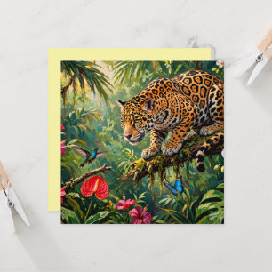 Carte Forêt tropicale Jaguar Colibris Papillons Fleurs
