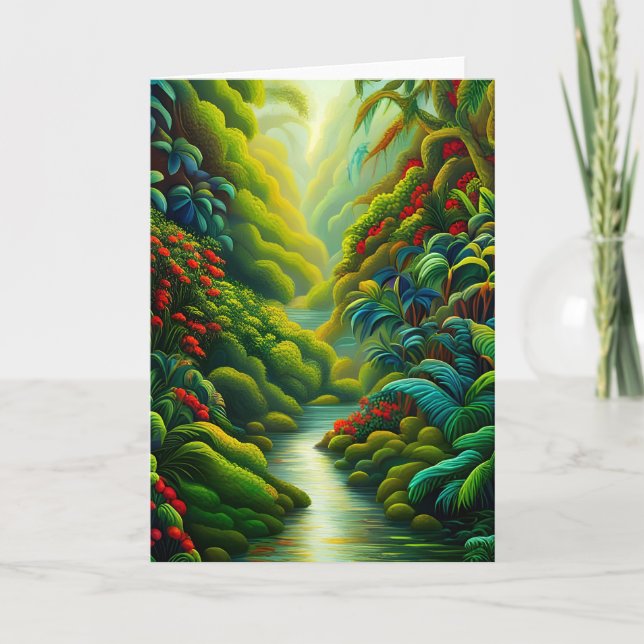 Carte Forêt tropicale luxuriante avec fleurs et ruisseau (Devant)