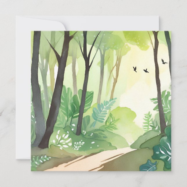 Carte Forêt verte florissante | Aquarelle naturelle (Devant)