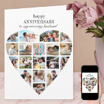 Carte Forme cardiaque 18 Collage photo Anniversaire du M<br><div class="desc">Joyeux carte photo d'anniversaire pour votre mari ou votre femme. Le modèle est mis en place pour vous d'ajouter 18 de vos photos préférées ainsi que de personnaliser le libellé sur le devant, le message personnalisé à l'intérieur et l'année à l'arrière. Vos photos sont présentées dans un mélange de paysages...</div>