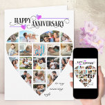 Carte Forme cardiaque 18 Collage photo Anniversaire du M<br><div class="desc">Joyeux carte photo d'anniversaire pour votre femme ou votre mari. Le modèle est mis en place pour vous d'ajouter 18 de vos photos préférées ainsi que de personnaliser le libellé sur le devant, le message personnalisé à l'intérieur et l'année à l'arrière. Vos photos sont présentées dans un mélange de paysages...</div>