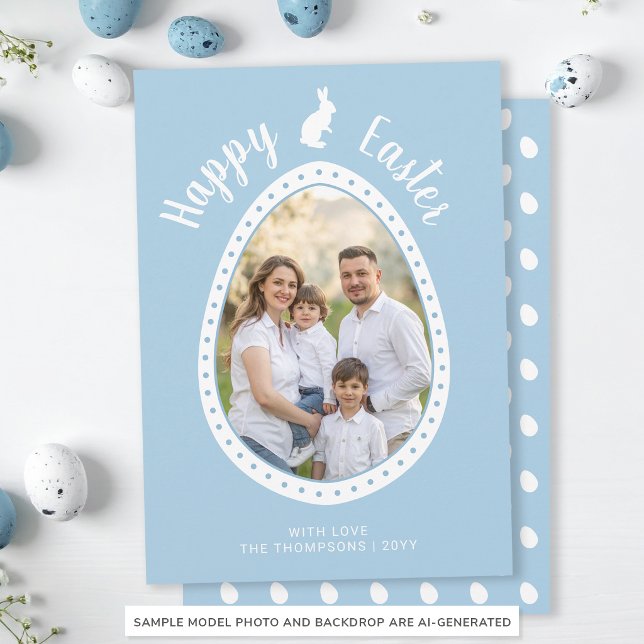 Carte Forme d'oeuf de Pâques bleu clair avec photo et la (Créateur téléchargé)
