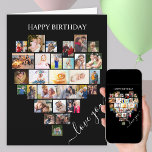 Carte Forme du coeur Photo Collage Love Script Anniversa<br><div class="desc">Say Happy Birthday with a love heart photo collage card. The Photemplate is set up for you to add your pictures, working in rows from top to bottom. The photo collage holds 29 photos which are displayed in a mix of portrait, landscape and square / instagram formats. "love you" est...</div>
