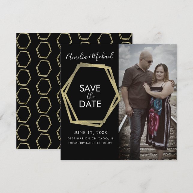 Carte Formes Géométriques Or Save the Date (Devant / Derrière)