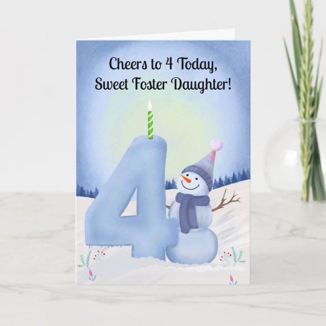 Carte Foster Daughter 4th Birthday Snowman Snowy Four (Devant)