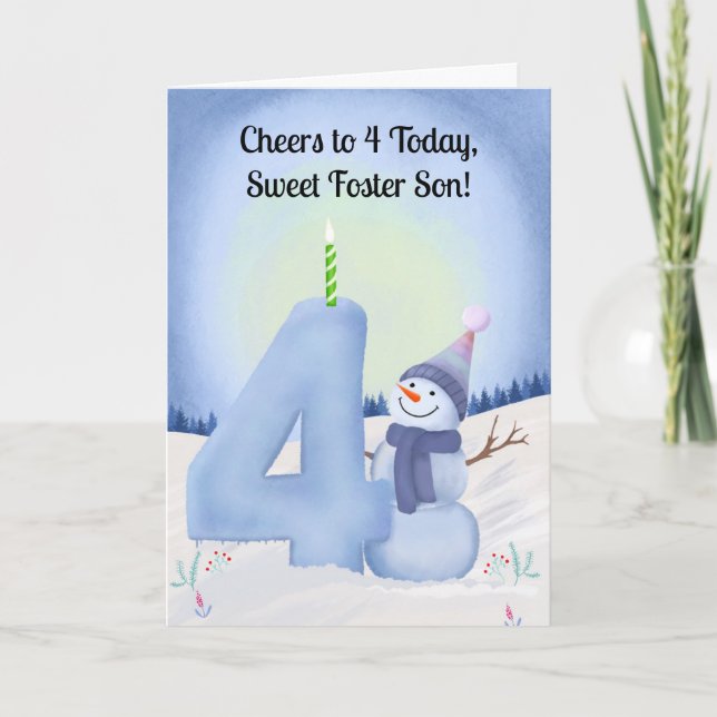 Carte Foster Son 4th Birthday Snowman Snowy Four (Devant)