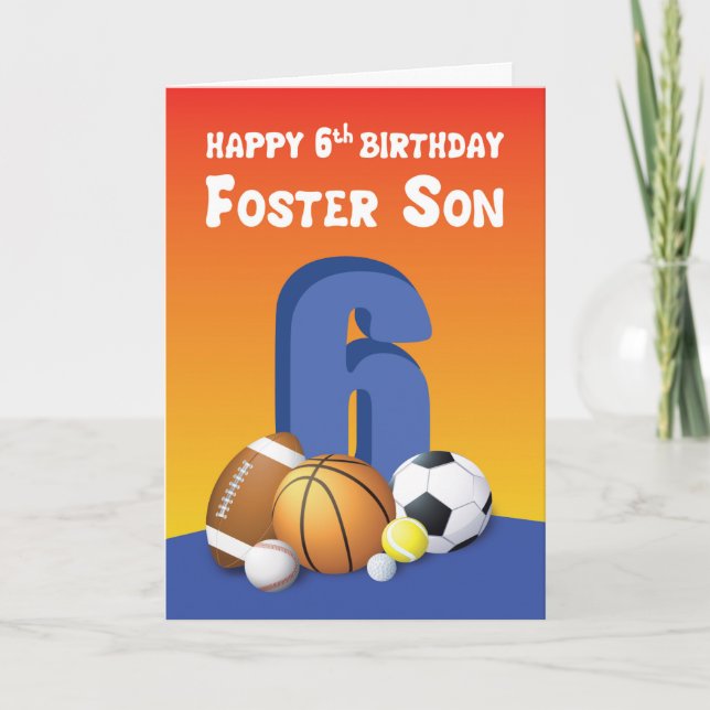 Carte Foster Son 6ème anniversaire Balles de sport (Devant)