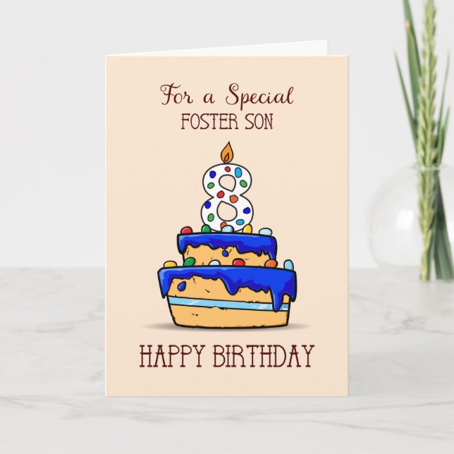 Carte Foster Son 8e anniversaire, 8 sur Sweet Blue Cake (Devant)