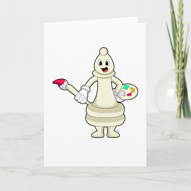 Carte Fou de jeu d'échecs en peintre avec pinceau et cou (Devant)