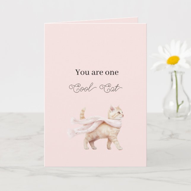Carte Foulard Rose Blush Cool Cat Anniversaire (Petite plante)